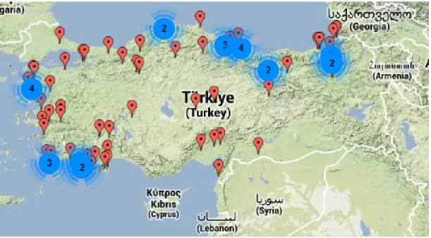 Şekil 2:Kırsal turizme yönelik tatuta projesi uygulanan alanlar  Kaynak: http://www.bugday.org/tatuta 