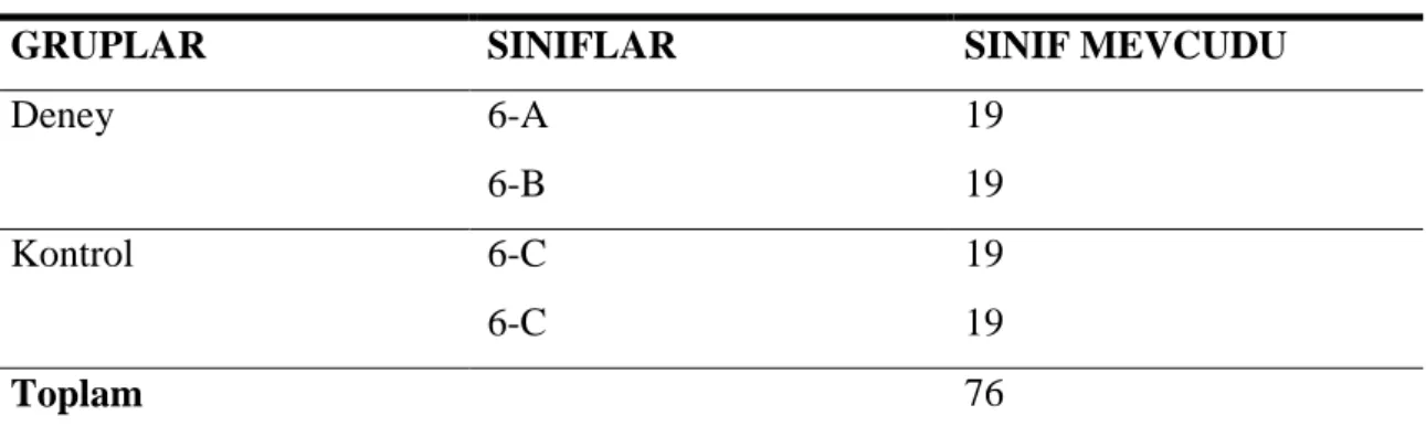 Tablo 8. AraĢtırmanın deneysel iĢlem kısmına katılan öğrenciler 