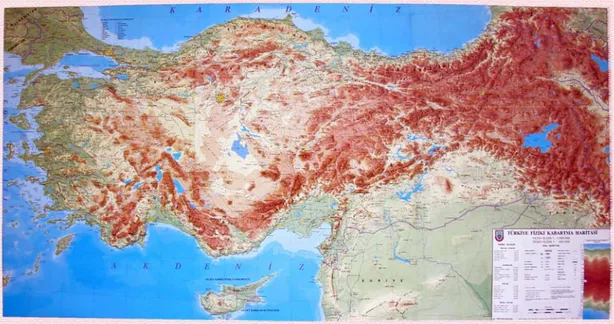 Şekil 3: 1:1 000 000 Ölçekli Türkiye Fiziki Plastik Kabartma Haritası 