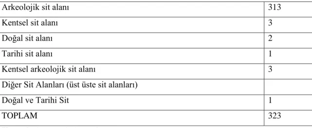 Tablo 10: Şanlıurfa iline ait sit alanları sayısı 