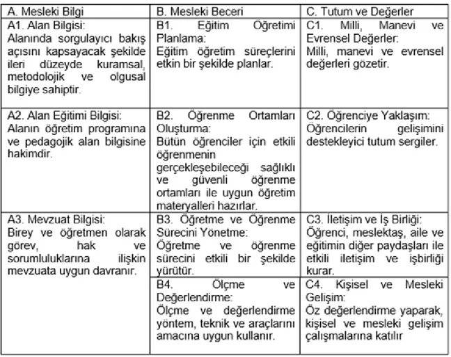 Şekil 1. MEB öğretmenlik mesleği genel yeterlilikleri ve alt yeterlilikler 