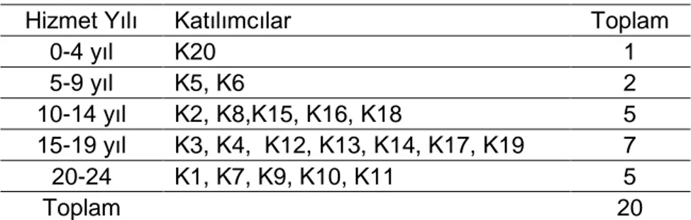 Tablo 3. Katılımcıların Mesleki Hizmet Süreleri 