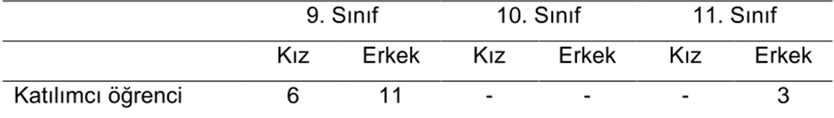 Tablo 4.    Araştırmanın Örneklemini Oluşturan Katılımcı öğrenciler 