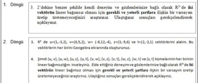 Şekil 10. Lineer bağımsızlık etkinliğinin 3. sorusunda yapılan değişiklik 