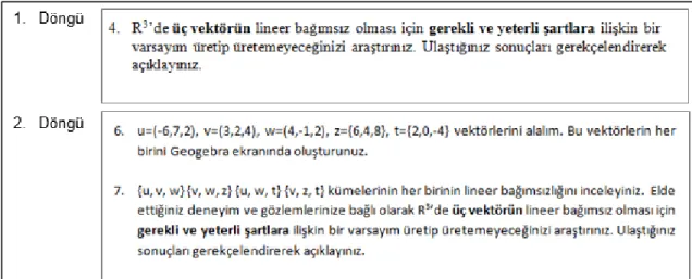 Şekil 11. Lineer bağımsızlık etkinliğinin 4. sorusunda yapılan değişiklik 