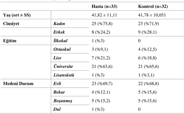 Tablo 4. Katılımcıların Sosyodemografik Verileri 