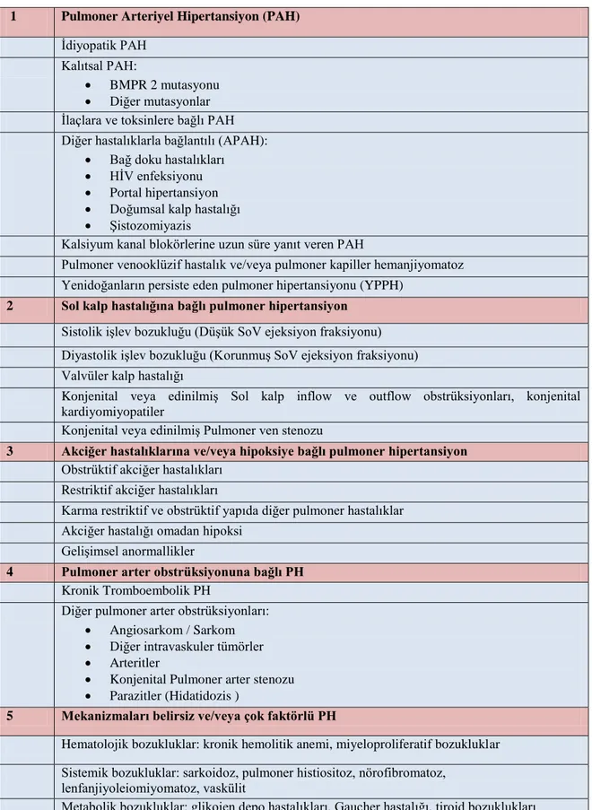 Tablo 2. Pulmoner hipertansiyon klinik sınıflaması 