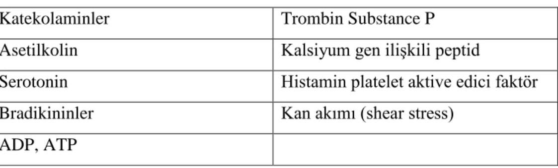 Tablo 4. NO salıverilmesine neden olan uyarıcılar 