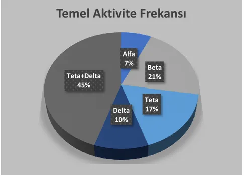 Şekil 20. sEEG Monitorizasyonunda Saptanan Temel Aktivite Frekans Dağılımı Alfa7%Beta21%Teta17%Delta10%Teta+Delta45%