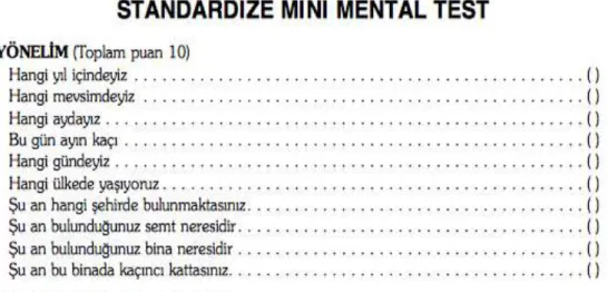 Şekil 2: Standardize Mini Mental Test Örneği 