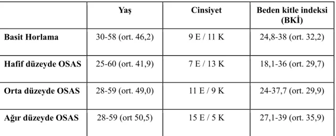 Tablo 2. Grupların demografik özellikleri 