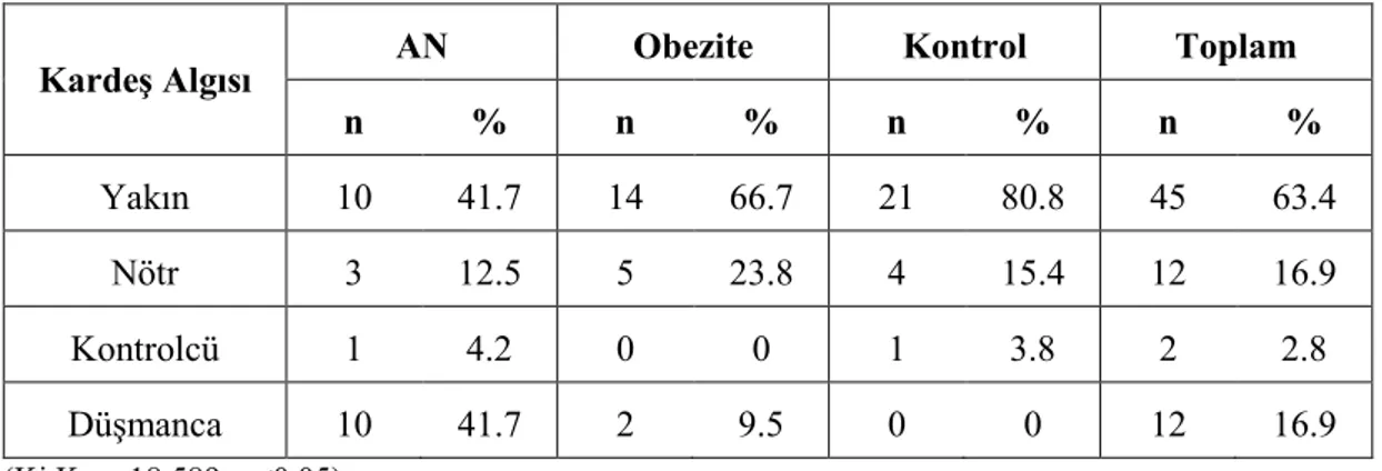 Tablo 21. Olguların Kardeş Algıları Açısından Dağılımı 