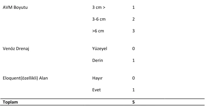 Tablo 1: Spetzler Martin Derecelendirme Skalası 
