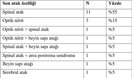 Tablo 10: NMO olgularının son atak özellikleri  