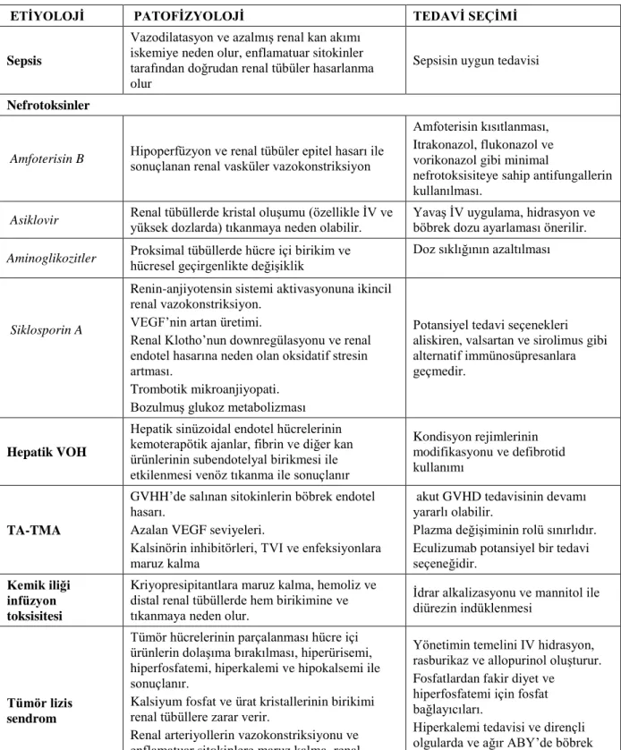 Tablo 13. HKHN ile ilgili ABH nedenleri, patofizyolojisi ve tedavisi gösterilmiştir (72)
