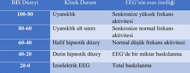 Tablo 2. BİS değerleri ve klinik durum 