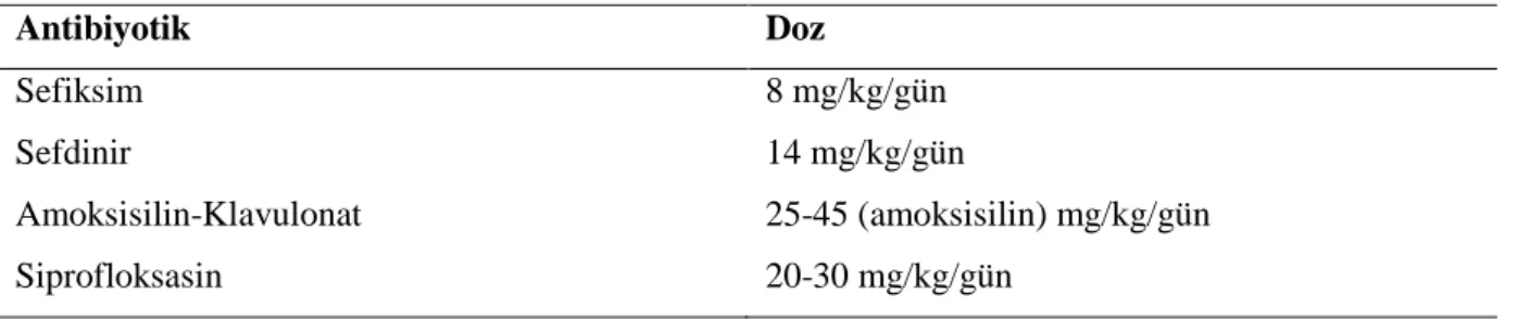 Tablo 2.8. Pyelonefritli hastalarda İV antibiyotik tedavisi 