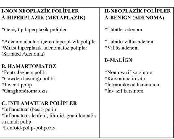 Tablo 1. Kolorektal poliplerin sınıflaması 