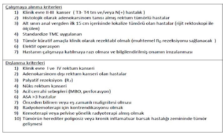 Tablo 17.  Çalışmaya Alınma ve Çıkartılma Kriterleri 
