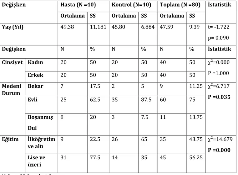 Tablo 10. Örneklemin Sosyodemografik Verileri ve Verilerin Karşılaştırılması 