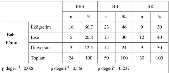 Tablo 10.Olguların Baba Eğitim Düzeyi Açısından Karşılaştırılması 