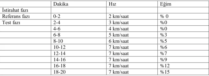 Tablo 8 Egzersiz test protokolü 