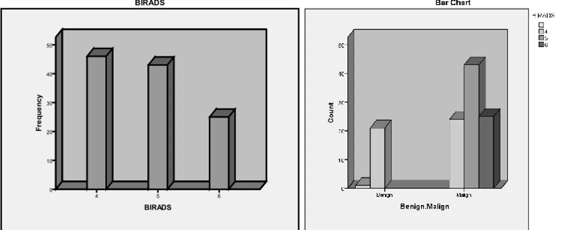 Grafik 3: BIRADS tanısına göre olgu sayısı ve benign/ malign durumu 
