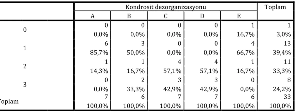 Şekil 7 : Kondrosit dezorganizasyonunun gruplara sayısal dağılımı 