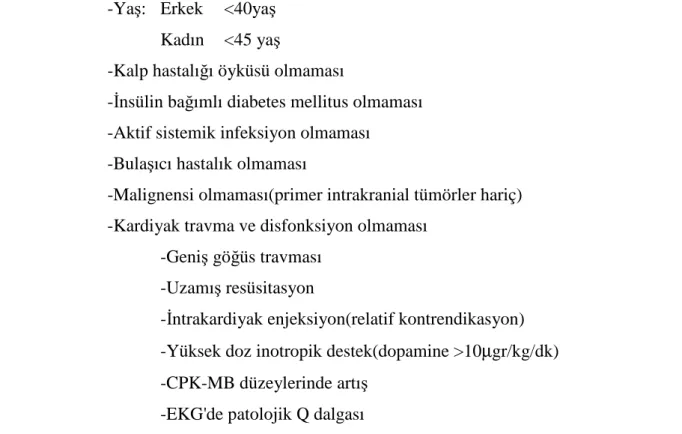 Tablo 7: Kardiyak donör belirleme kriterleri 