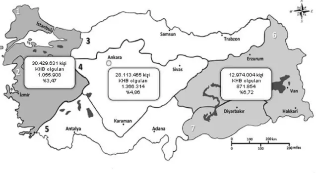 Şekil 7. KHB prevalansının coğrafi bölgelere göre dağılımı 