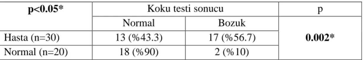 Tablo 4.2.  Koku Testi Sonuçları 