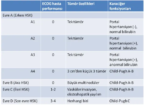 Tablo 1: BCLC evreleme sistemi [28] 