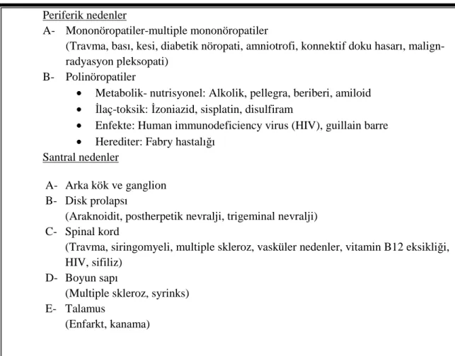 Tablo 7: Nöropatik Ağrı Nedenleri (53) 