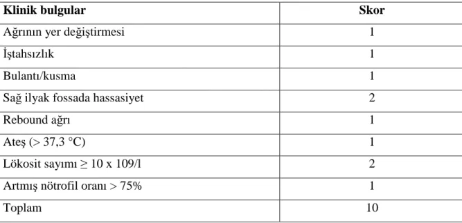 Tablo 1. Alvarado Skorlaması 