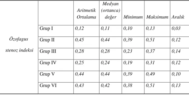 Tablo 9: Özofagus stenoz indeksi değerlerinin gruplara göre dağılımı 