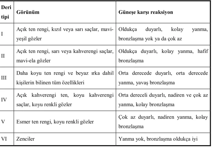 Tablo 6: Fitzpatrick deri tipi sınıflandırması 