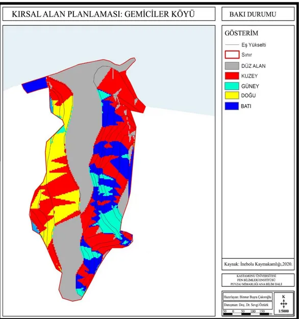 Şekil  3.6.  Gemiciler  Köyü  bakı  durumu  (İnebolu  Kaymakamlığından  alınan  halihazır   haritadan uyarlanmıştır.) 