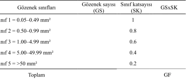 Tablo 3.8. Gözenek faktörü (GF)’nün hesaplanması 