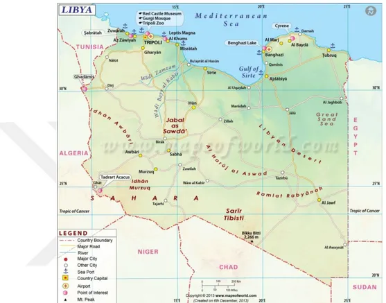 Şekil 1.1. Libya Haritası (World, Current, ve Search, 2017) 