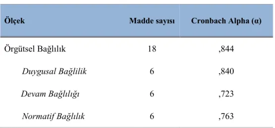 Tablo 3.9. Örgütsel Bağlılık Ölçeği Güvenirlik Analizi 