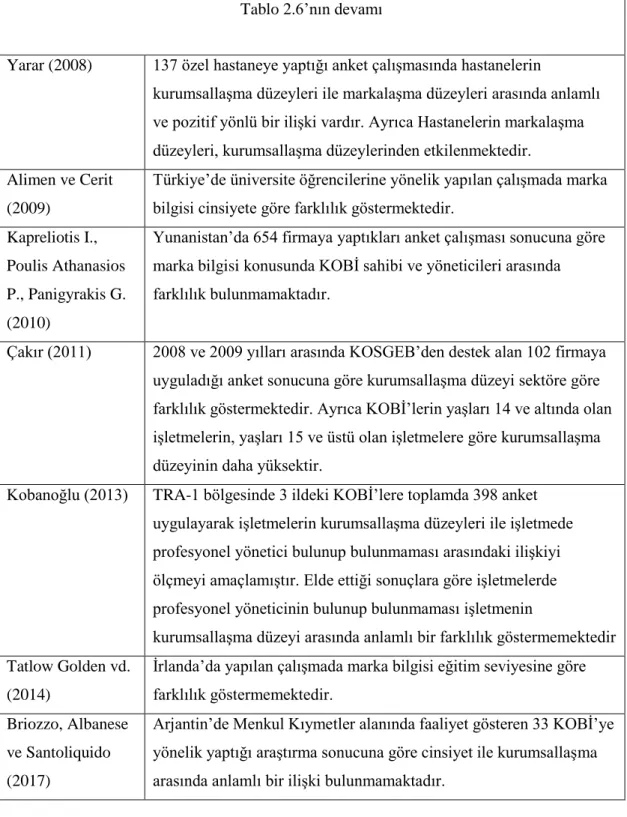 Tablo 2.6’nın devamı 