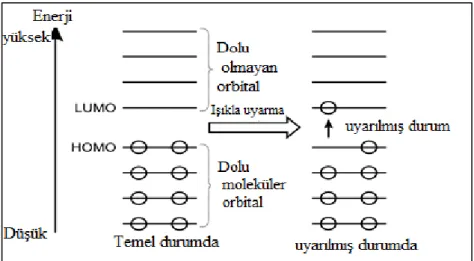 ġekil 2.4. Temel ve uyarılmıĢ durumdaki HOMO-LUMO  etkileĢimi 