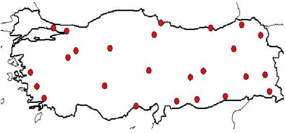 Şekil 1.1. Teucrium polium’un Türkiye’deki yayılışı (URL-1) 