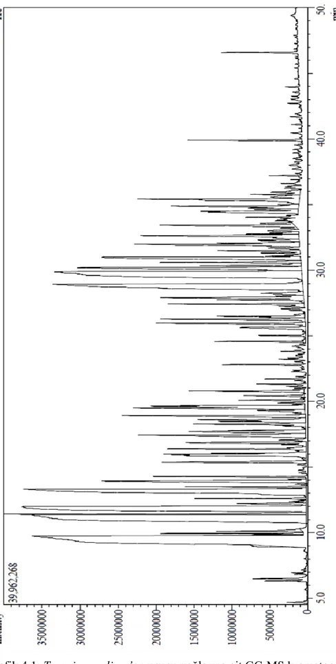 Grafik 4.1. Teucrium polium’un uçucu yağlarına ait GC-MS kromatogram 