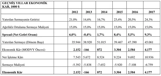 Tablo 2.6. Geçmiş Yillar Ekonomik Kar, 1000 $    