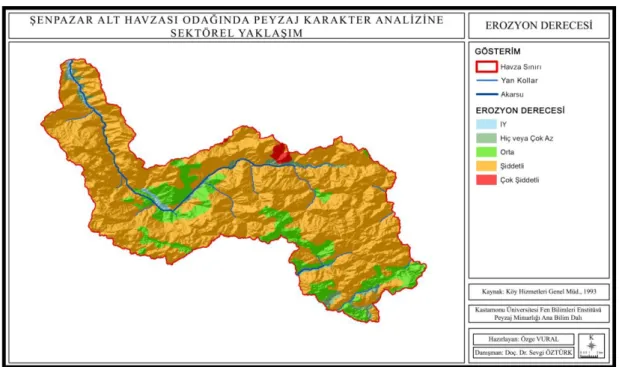 Şekil 3.9.  Tarım  ve Orman Bakanlığı, Köy Hizmetleri Genel Müdürlüğü verilerinden elde  edilen erozyon derecesi haritası (Vural, 2019) 