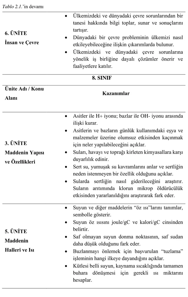 Tablo 2.1.’in devamı 