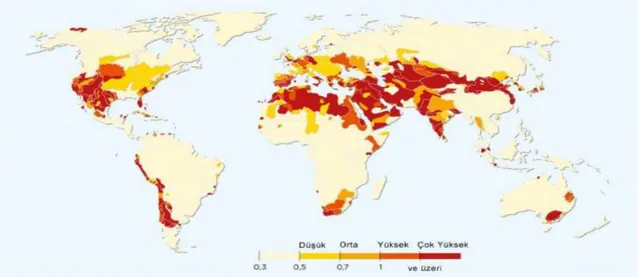 Şekil 2.3. Dünya'da Su Stres İndikatörleri (UNESCO, 2012) 