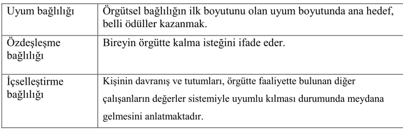 Tablo 2.5. O’Reilly ve Chatman’ın Örgütsel Bağlılık Yaklaşımı 