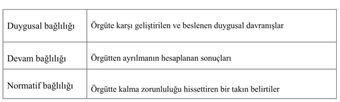 Tablo 2.6.  Allen ve Meyer’in Örgütsel Bağlılık Yaklaşımı 